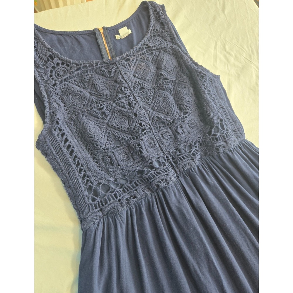 Navy Crochet Lace Sleeveless Empire Waist Boho Flowy Maxi Sun Dress Size XL
